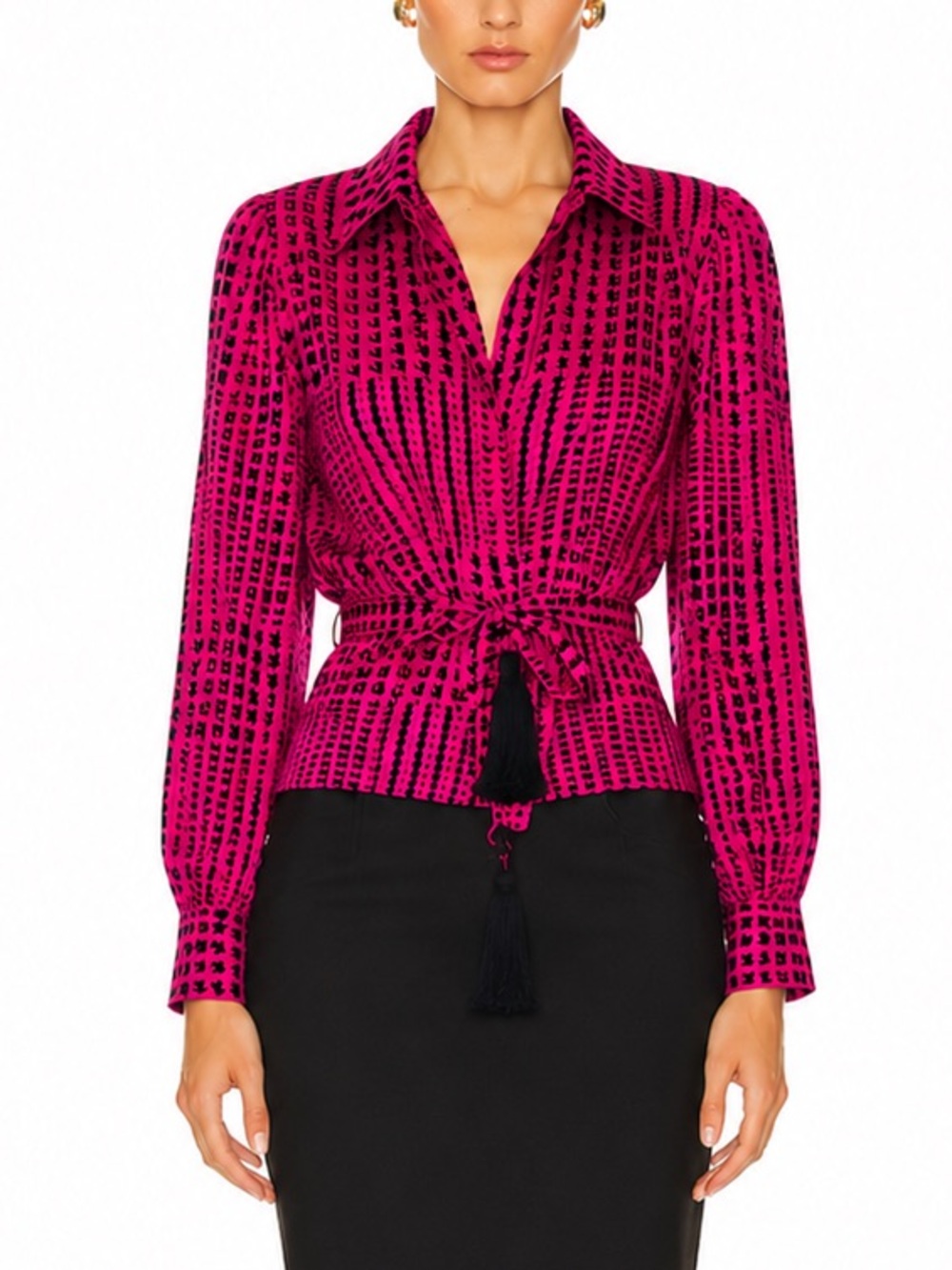 vintage rare André Laug Roma Italy Blouse Size 8 Made in Italy Fuchsia & Black